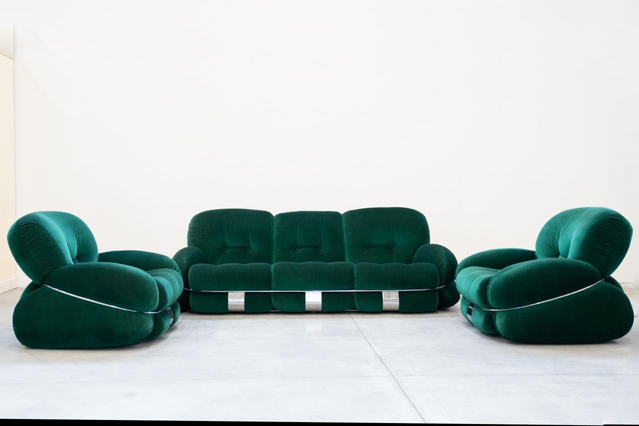 Salotto, 2 poltrone e divano 3 posti, Modello OKAY, Adriano Piazzesi, 1970 For Sale 3