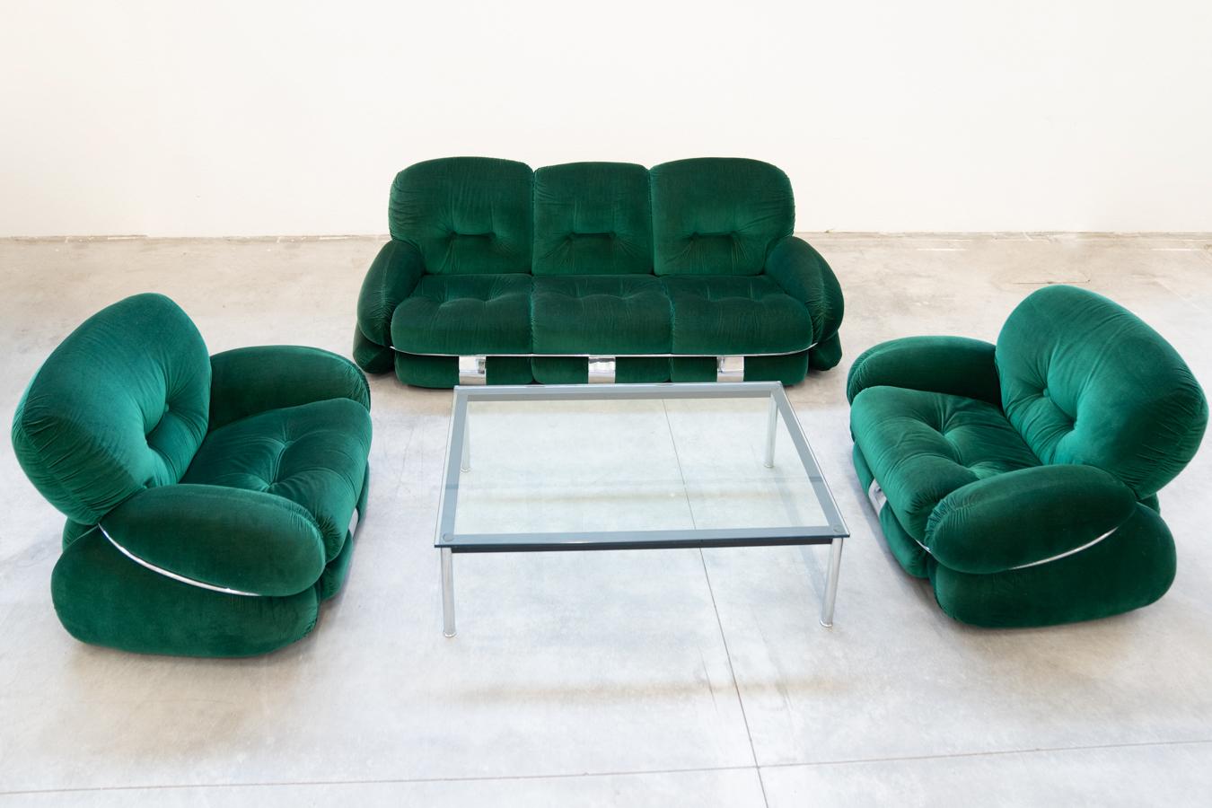 Salotto, 2 poltrone e divano 3 posti, Modello OKAY, Adriano Piazzesi, 1970 For Sale 12