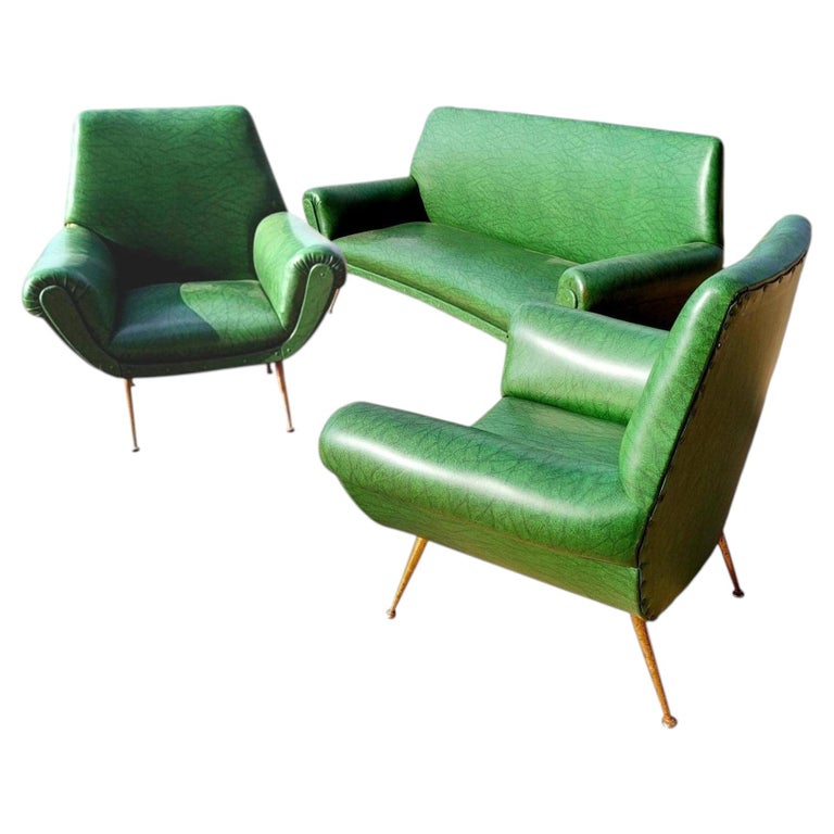 Complete living room set with sofa and armchairs designed by Gigi Radice for Minotti in the 1960s