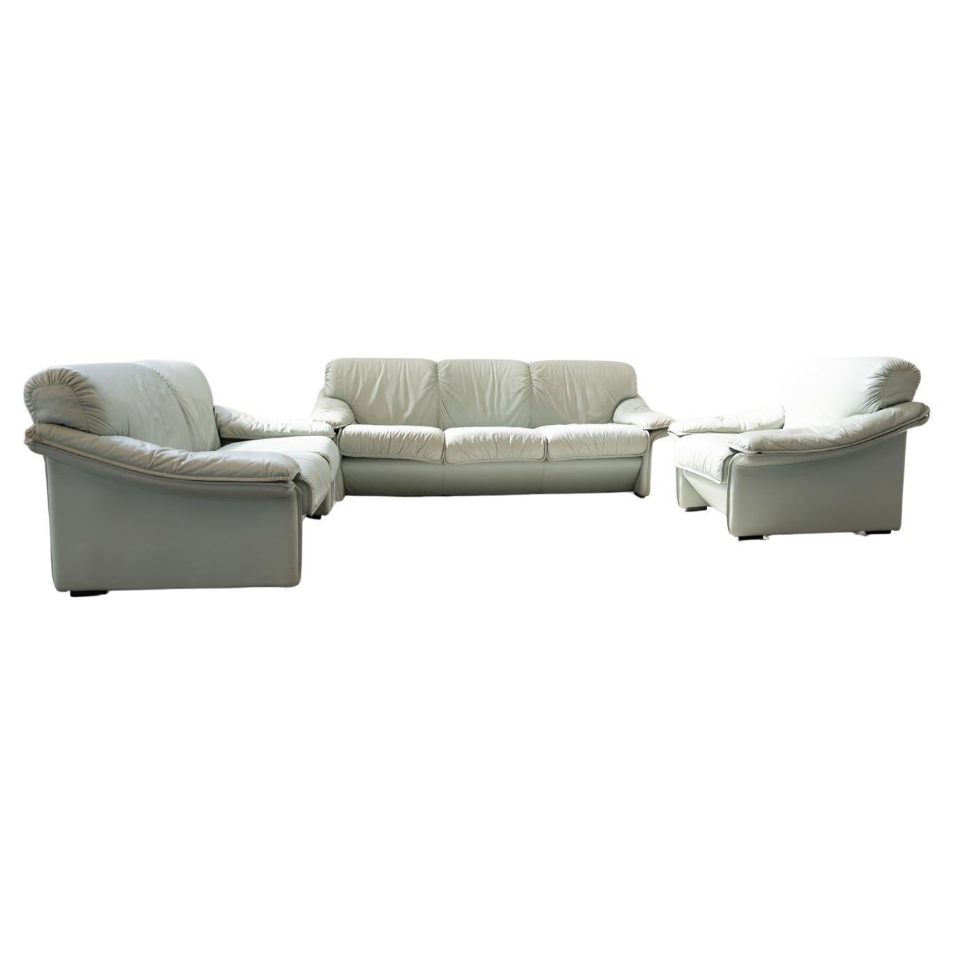 FD SALOTTI light blue faux leather complete living room For Sale