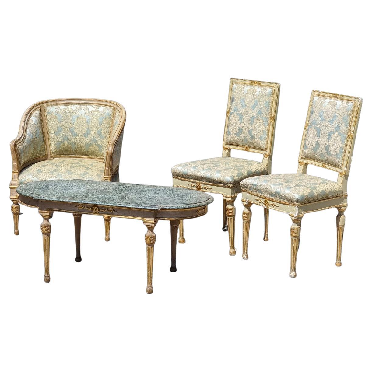 Salotto veneto laccato e dorato in foglia oro, fine XVIII secolo in vendita