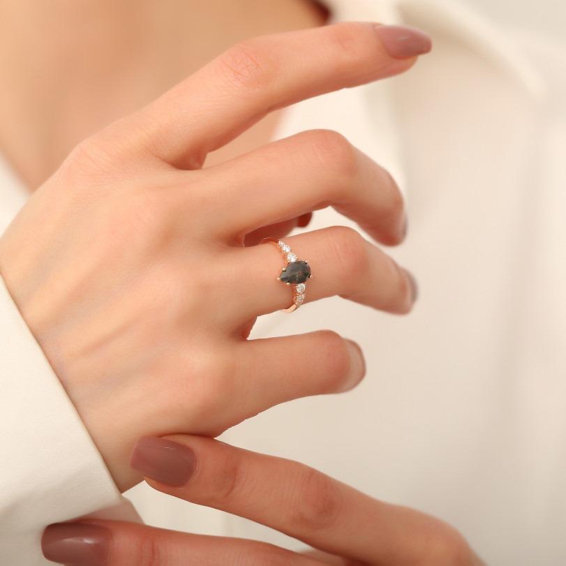 Round Cut Salt And Pepper 1.31ct Diamond Ring For Sale