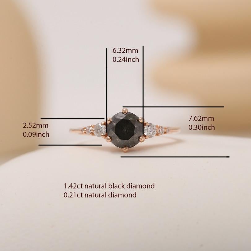 Round Cut Salt And Pepper 1.63ct Diamond Ring For Sale