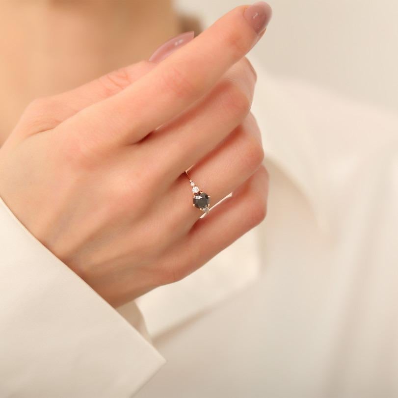 Salt And Pepper 1.63ct Diamond Ring In New Condition For Sale In Fatih, 34