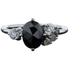 Salt and Pepper and Black Diamond Engagement Ring with Matching Wedding Band