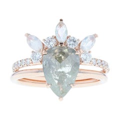 Salt and Pepper Diamond Engagement Ring Rose Gold, Moonstone Tiara Wedding Band
