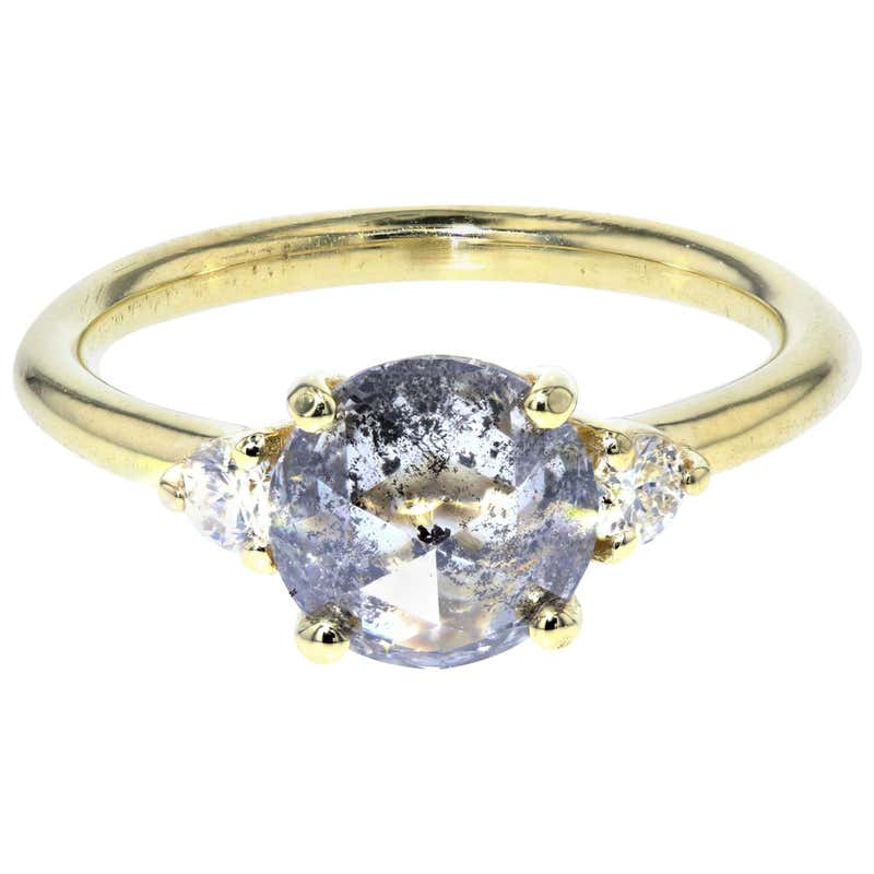 Diamond Solitaire with Sapphire Side Stones at 1stDibs