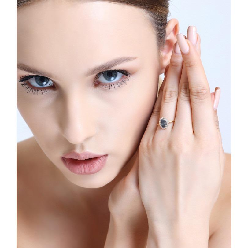 Round Cut Salt And Pepper Diamond Halo 1.17ct Ring For Sale