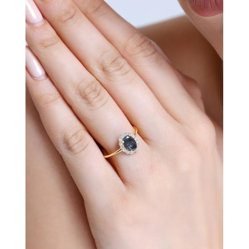 Salt And Pepper Diamond Halo 1.17ct Ring For Sale 1
