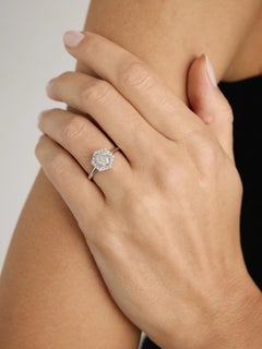 Salt-and-Pepper Diamond Hexagon Halo White Gold Engagement Ring, 1.07 Carat
