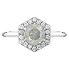 Salt-and-Pepper Diamond Hexagon Halo White Gold Engagement Ring, 1.07 Carat