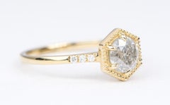 Salt and Pepper Diamond in Hexagon Setting 14K Yellow Gold Engagement Ring