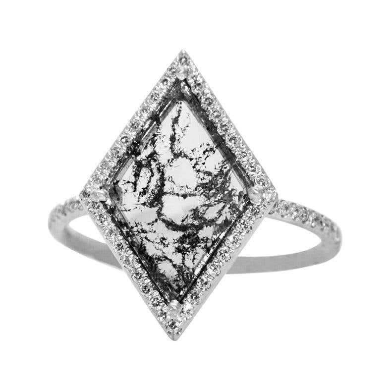 Rustic Diamond Sculpture Ring with Diamond Pave Frosting in 18k Yellow ...