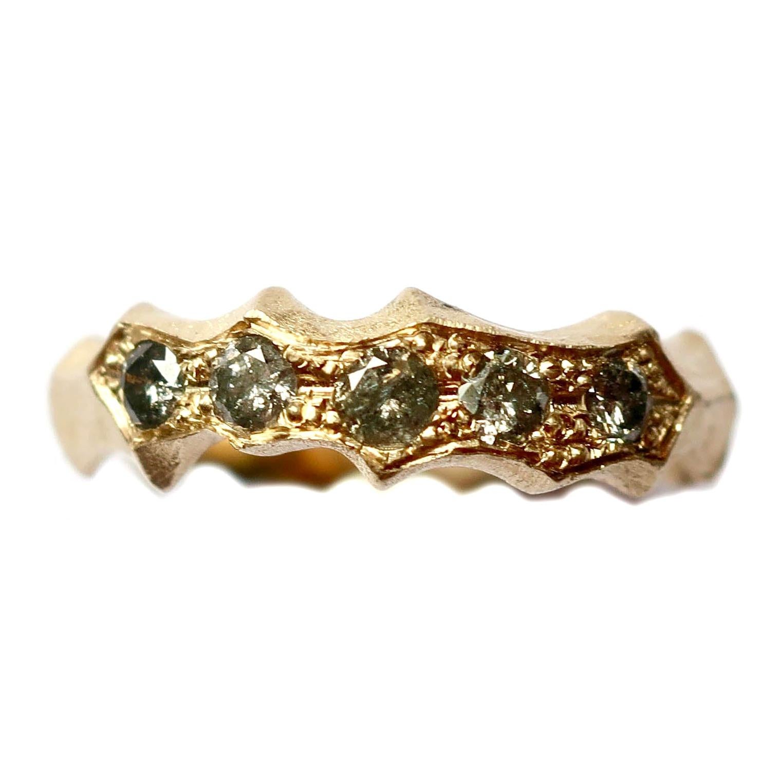Salt and Pepper Diamond Textured Band in 14 Karat Gold For Sale
