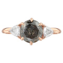 Salt-and-Pepper Diamond Three-Stone Rose Gold Engagement Ring, 1.82 Carat