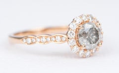 Salt and Pepper Diamond with Brilliant Halo 14K Rose Gold Engagement Ring