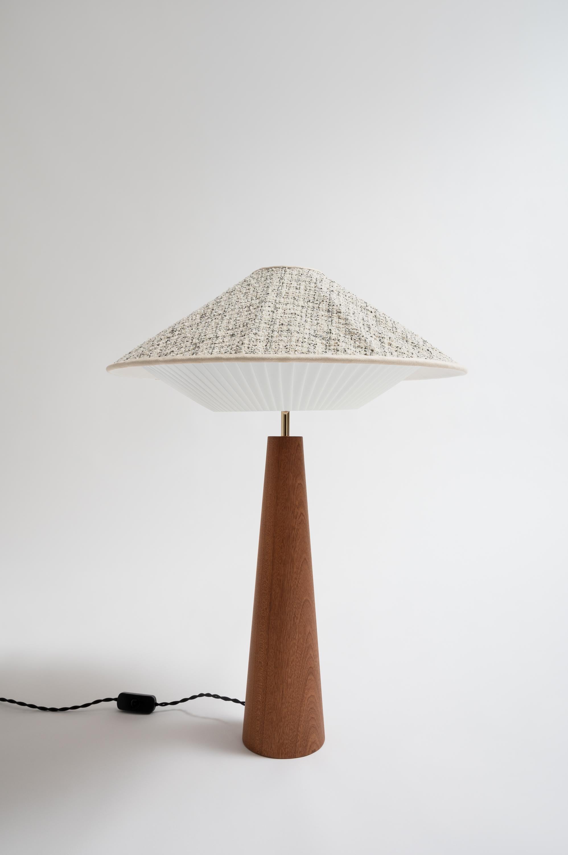 Salt and Pepper Otto Table Lamp by Servomuto
Dimensions: D 50 x H 67 cm
Materials: Upper Lampshade: Rubelli / Dedar fabric. Lower Lampshade: Pleated pongé bends. Structure: Mahogany base and brass-plated iron details.
Weight: 3 Kg. 

Derived from