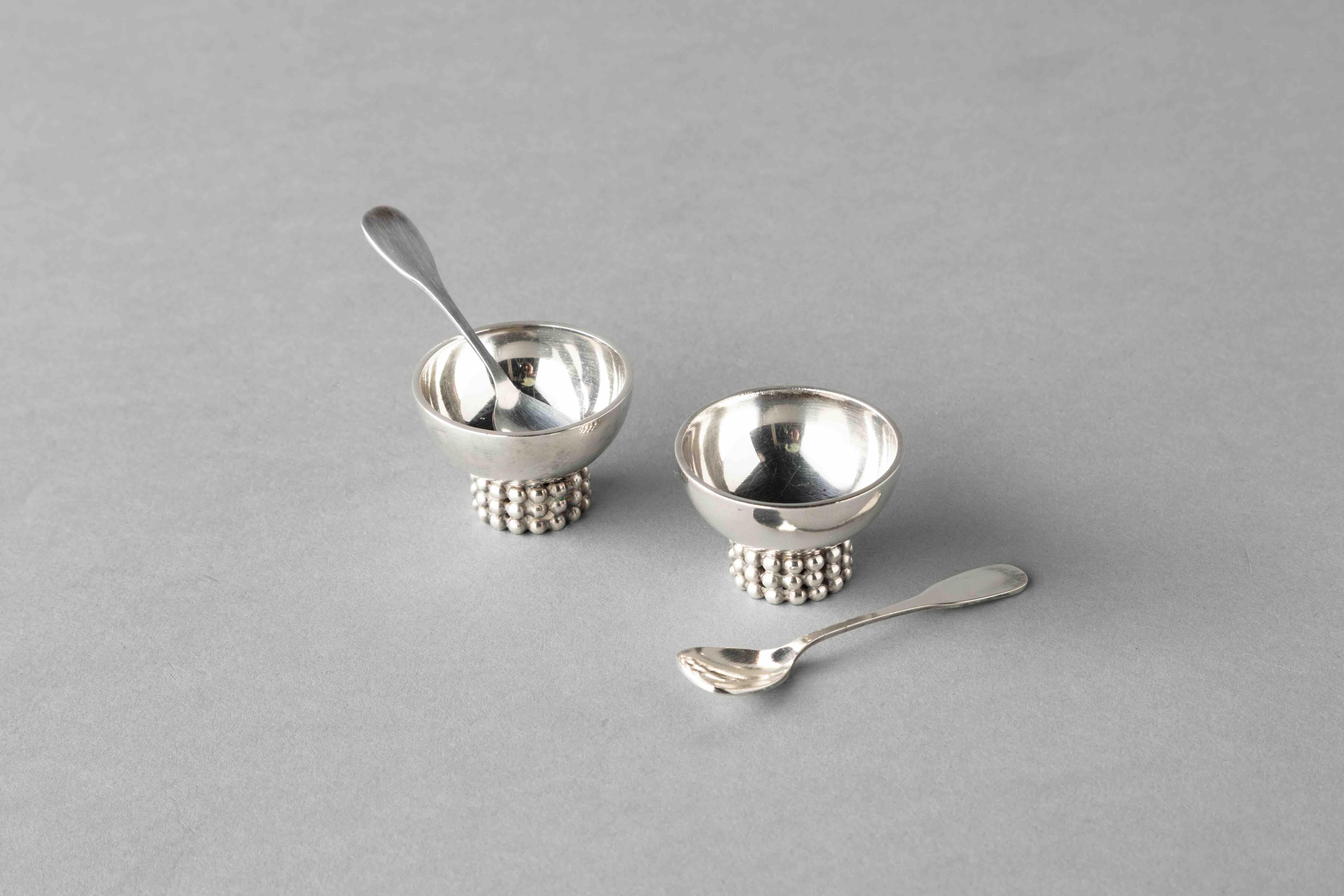 Plated Salt and Pepper Pots with Spoons For Sale