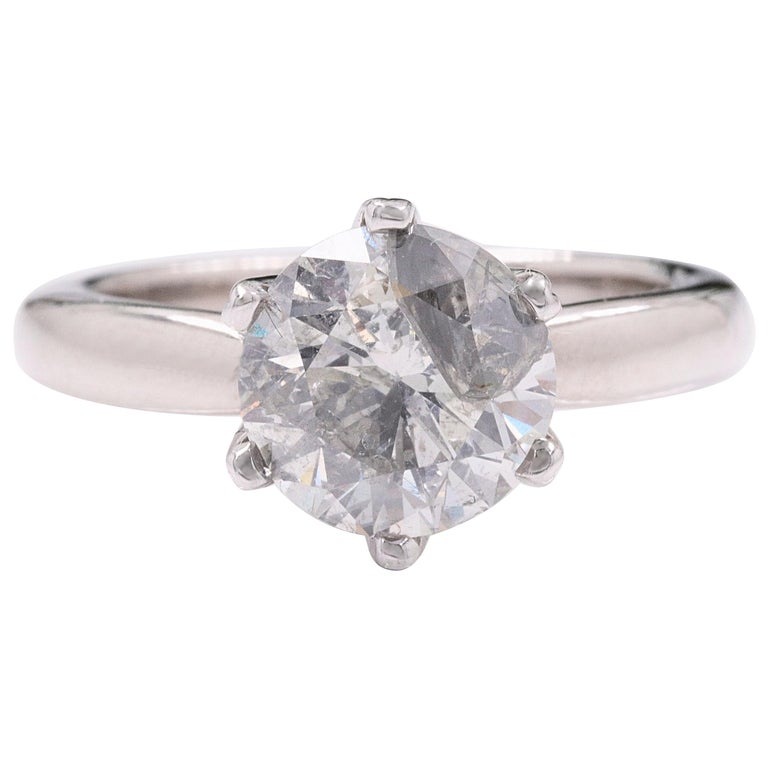 Salt and Pepper Round Diamond Soltice Setting Solitaire Ring 2.35 Carat
