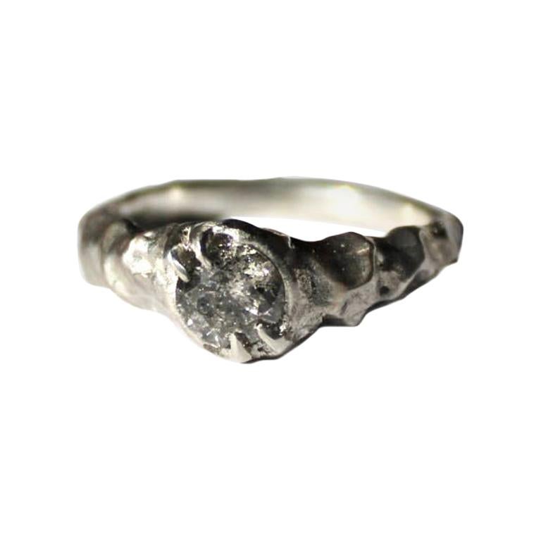 Salt and Pepper Sculptural Unisex Diamond Ring in 18 Karat White Gold