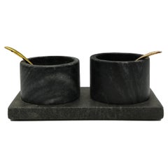 Salt and Pepper Set with Tray, in Black Marble, Italy, 1960s