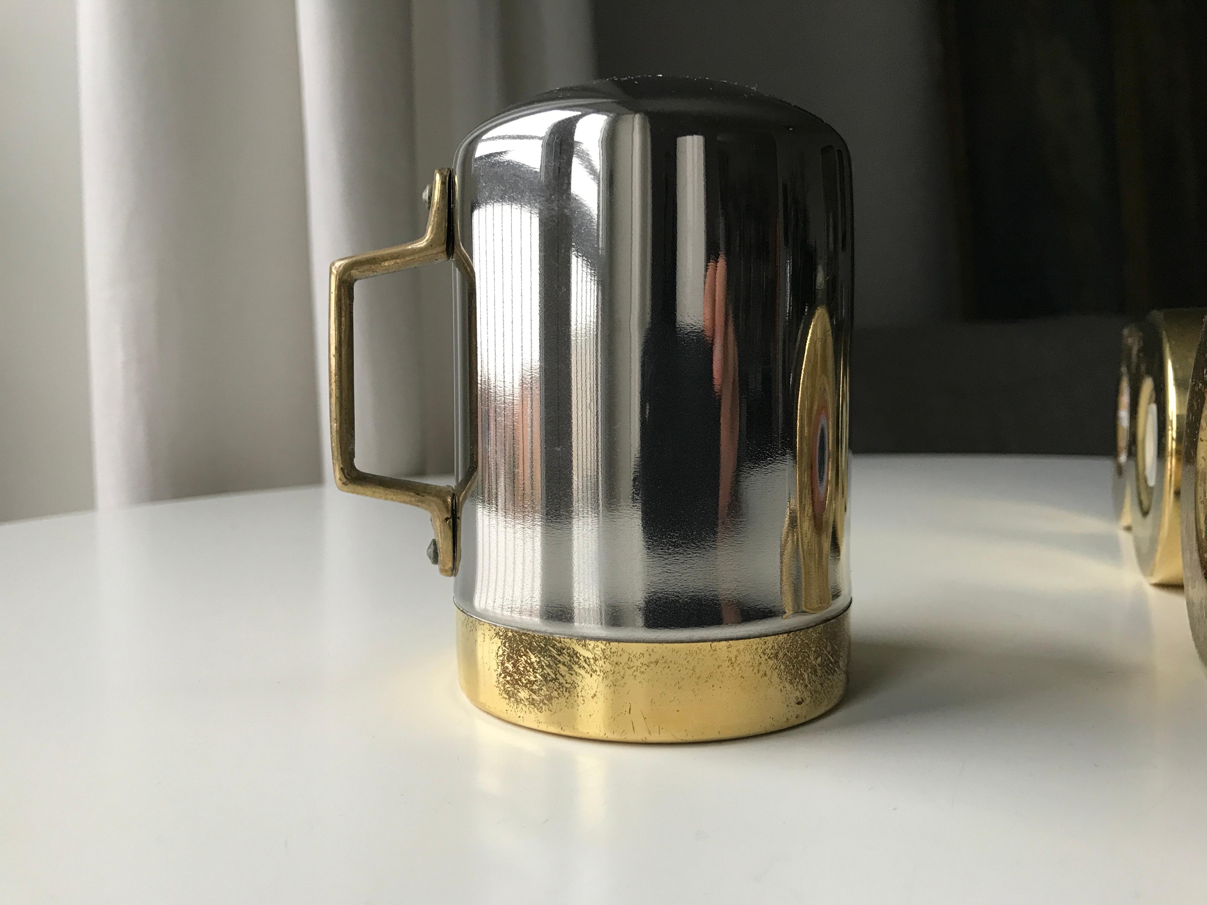 Salt and Pepper Space Age Vintage Diner Set, 1960s Chrome and Brass For Sale 6