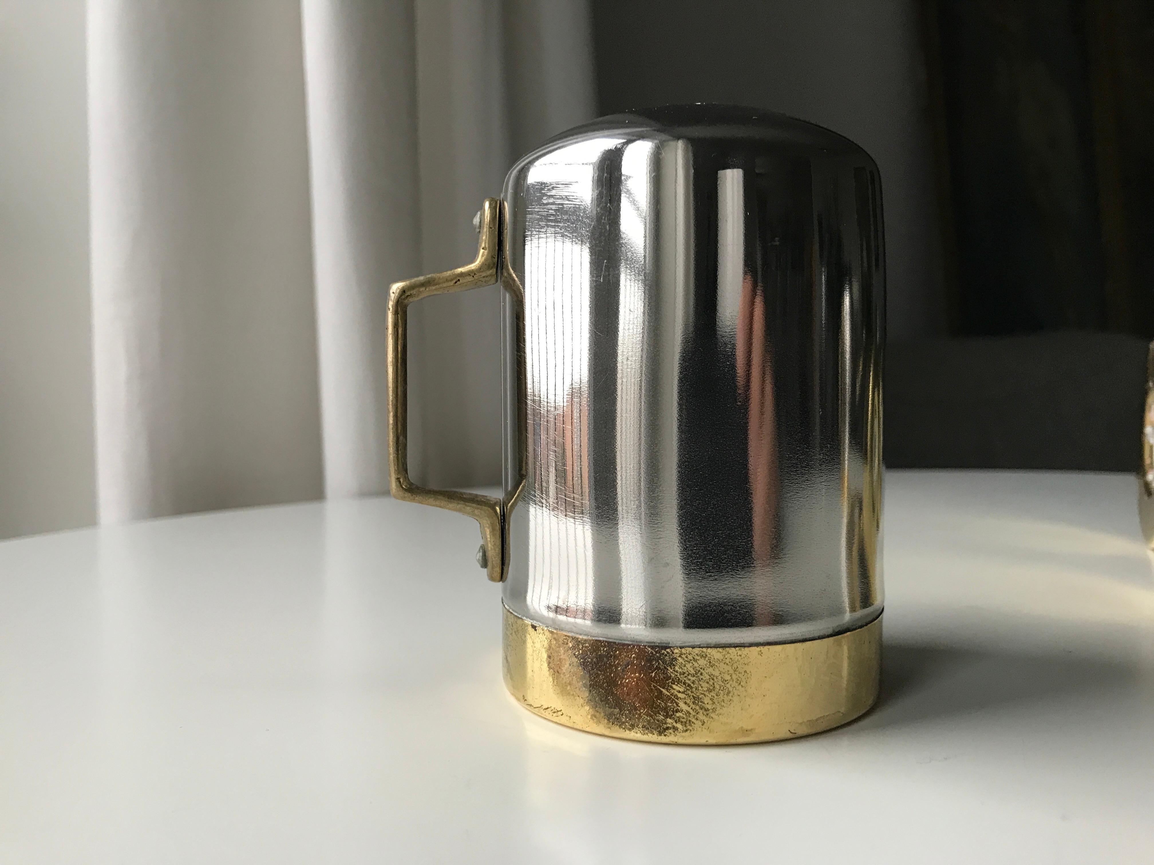 Salt and Pepper Space Age Vintage Diner Set, 1960s Chrome and Brass For Sale 8