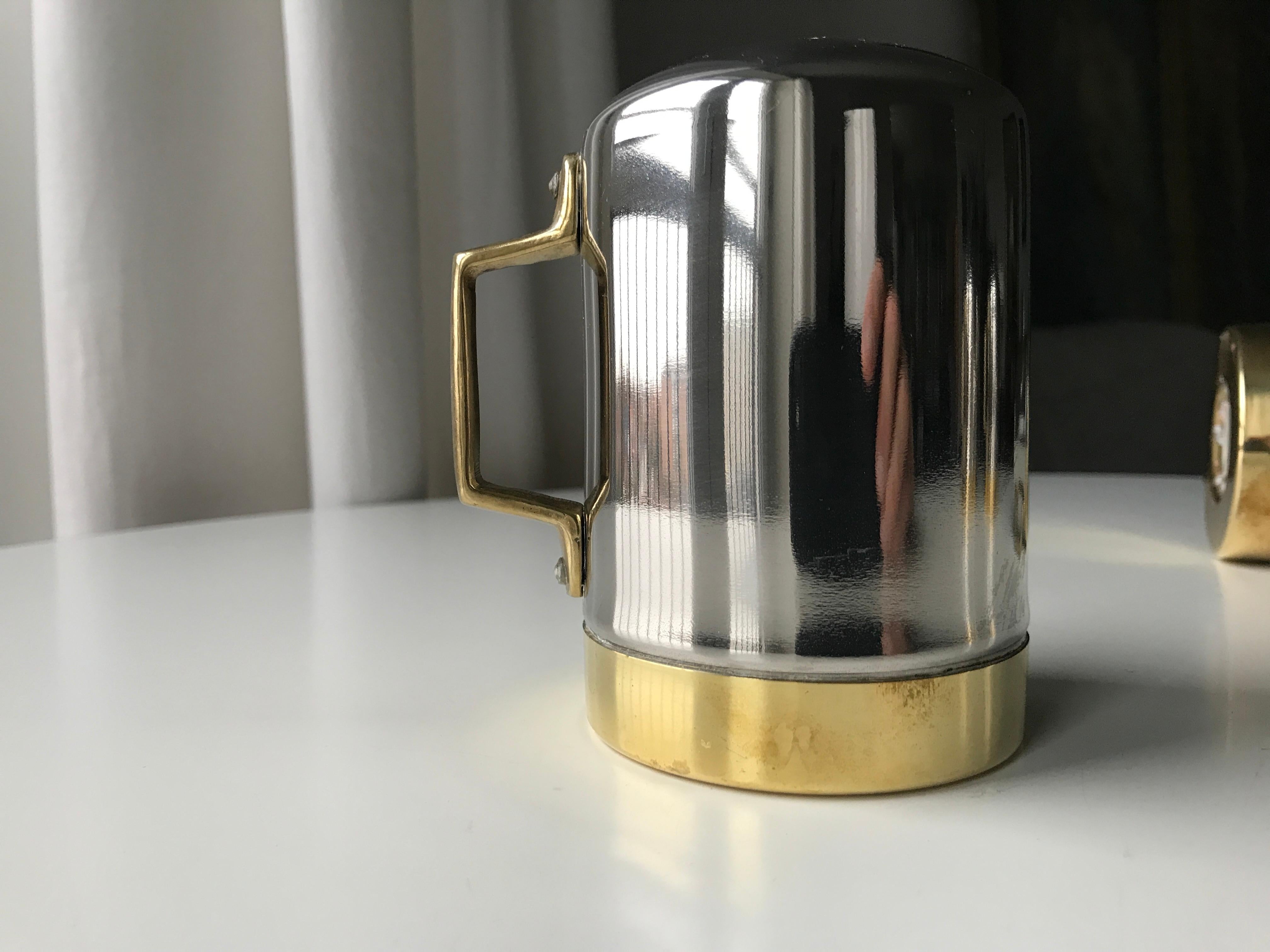 Salt and Pepper Space Age Vintage Diner Set, 1960s Chrome and Brass For Sale 10