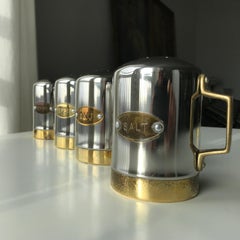 Salt and Pepper Space Age Vintage Diner Set, 1960s Chrome and Brass