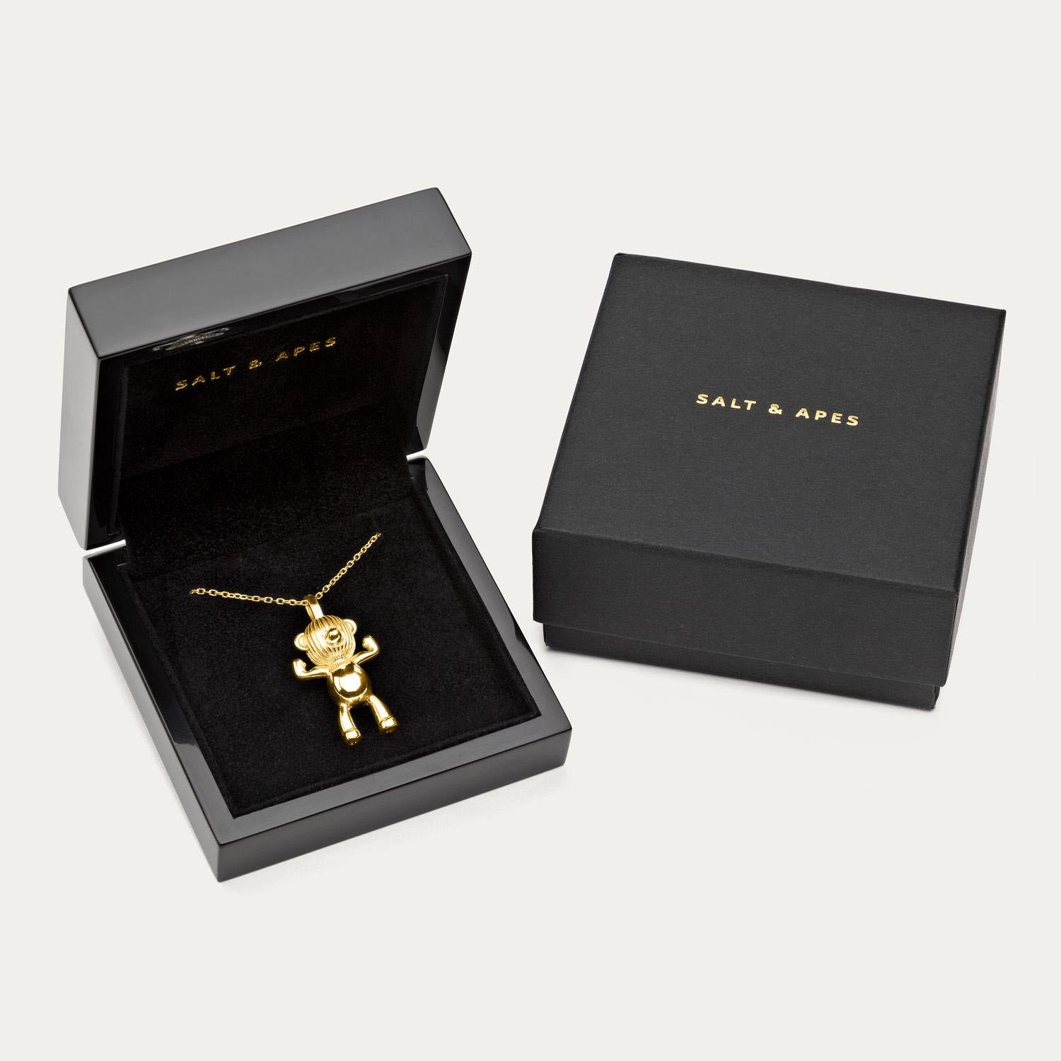 Women's or Men's SALT & APES  INVINCIBLE Teddy Bear  Necklace Pendant  Men  18Kt Yellow Gold For Sale
