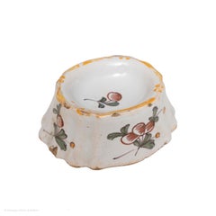 Salt Cellar Dish Faience French Oval Green Brown Orange White