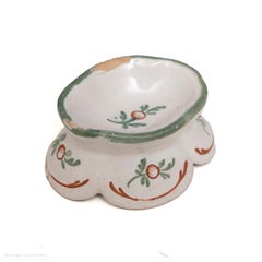 Salt Cellar Dish Faience French Oval Shaped Skirt Green Brown White