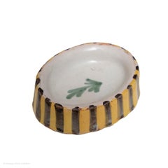 Salt Cellar Dish Faience Oval French Yellow Blue White Sprig Stripe