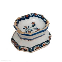 Salt Cellar Faience French Octagonal Blue Red Green White