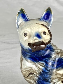Salt-Glazed Solid Agateware Cat Carrying a Mouse England Mid 18th C. 1745-1760