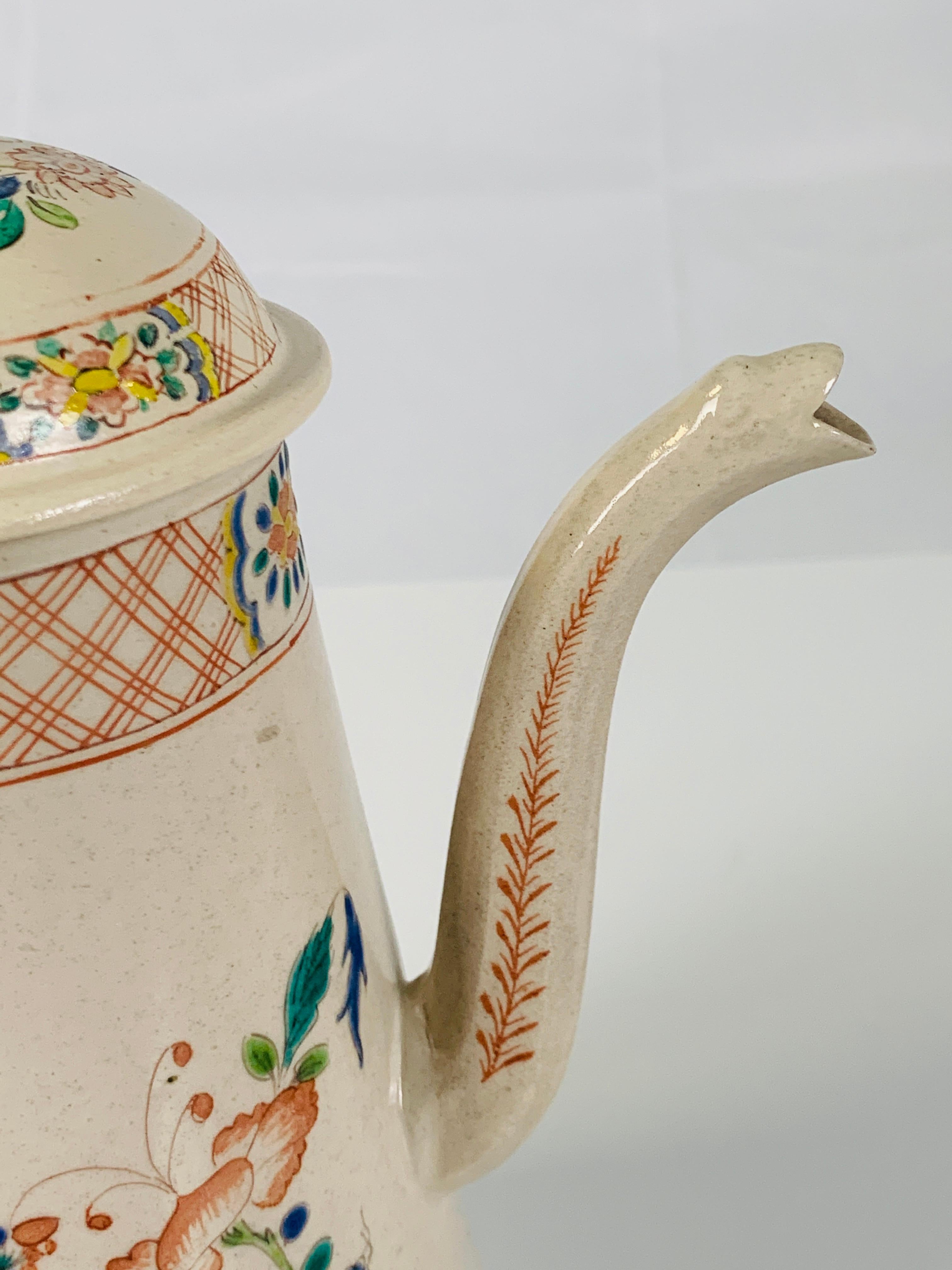 English Salt-Glazed Coffee Pot Mid-18th Century England with Chinoiserie Design