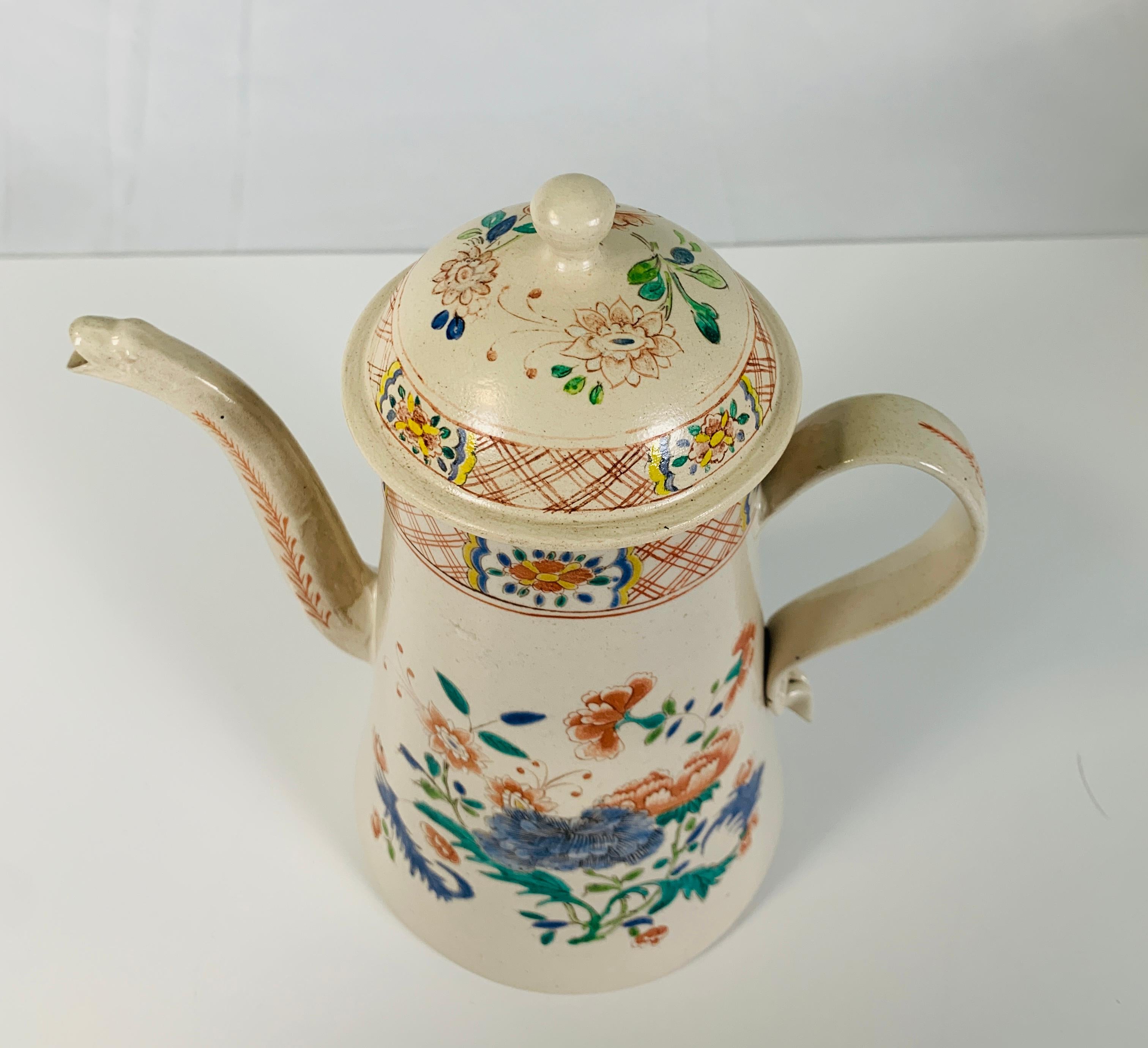 Salt-Glazed Coffee Pot Mid-18th Century England with Chinoiserie Design 2