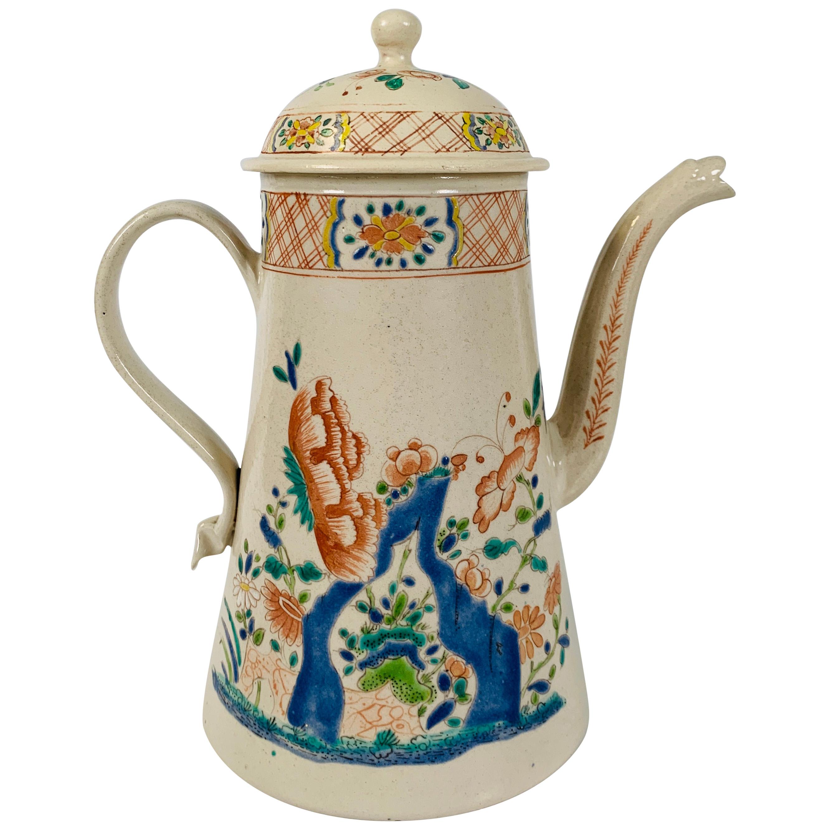 Salt-Glazed Coffee Pot Mid-18th Century England with Chinoiserie Design