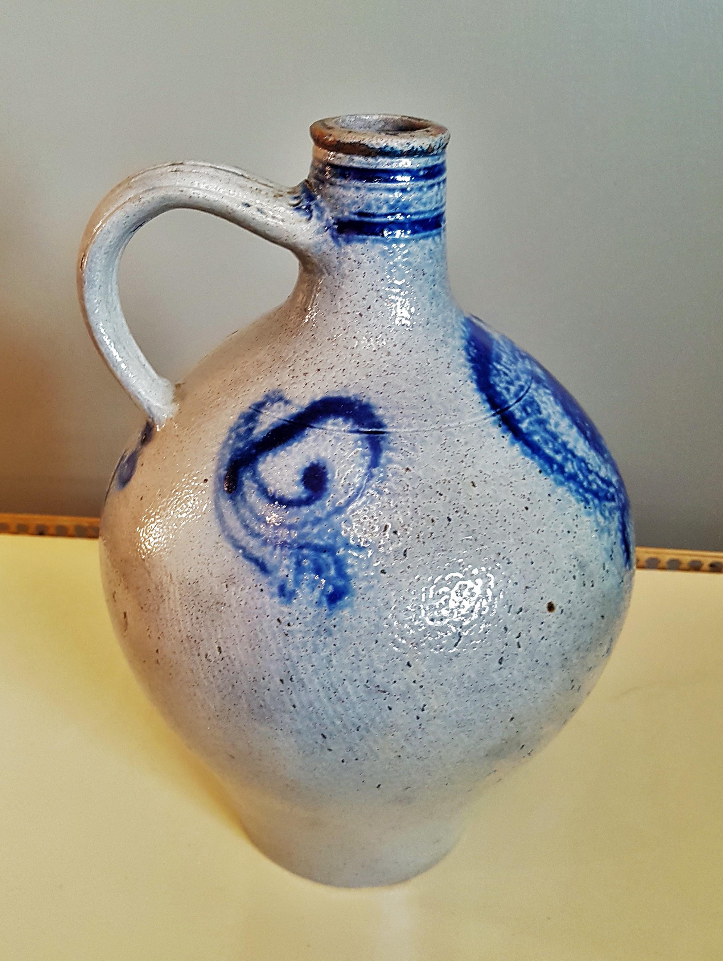 Salz glasiert Steinzeug Keramik Kannen 19. Jahrhundert blau und grau im Angebot 5