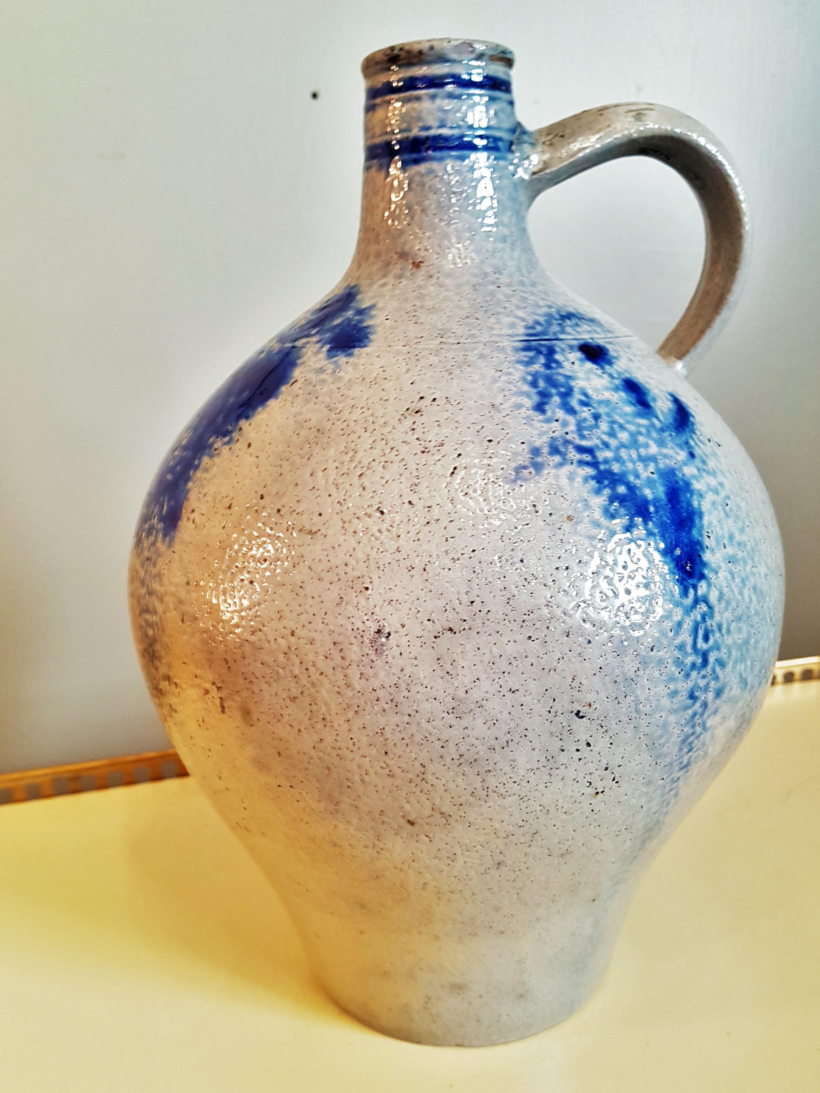 Vasijas de cerámica de gres esmaltado con sal Siglo XIX Azul y Gris 5