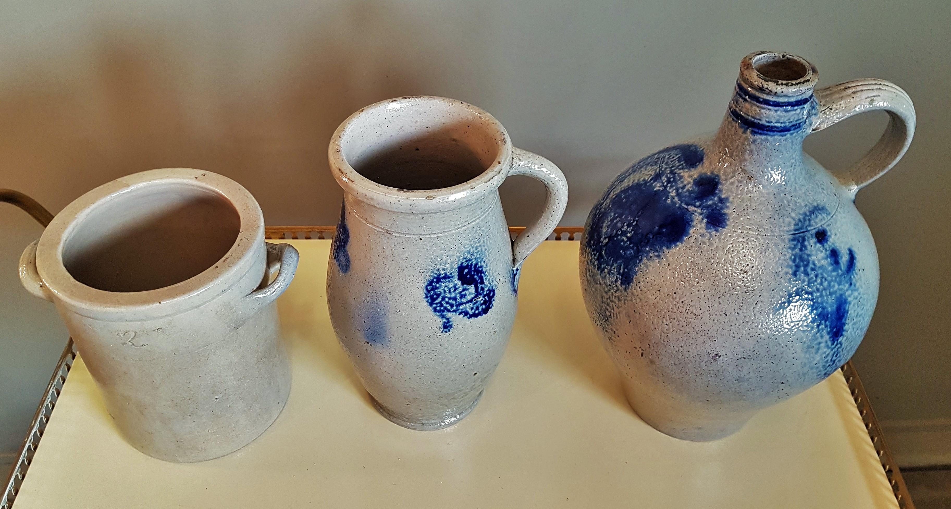 Salz glasiert Steinzeug Keramik Kannen 19. Jahrhundert blau und grau im Angebot 8