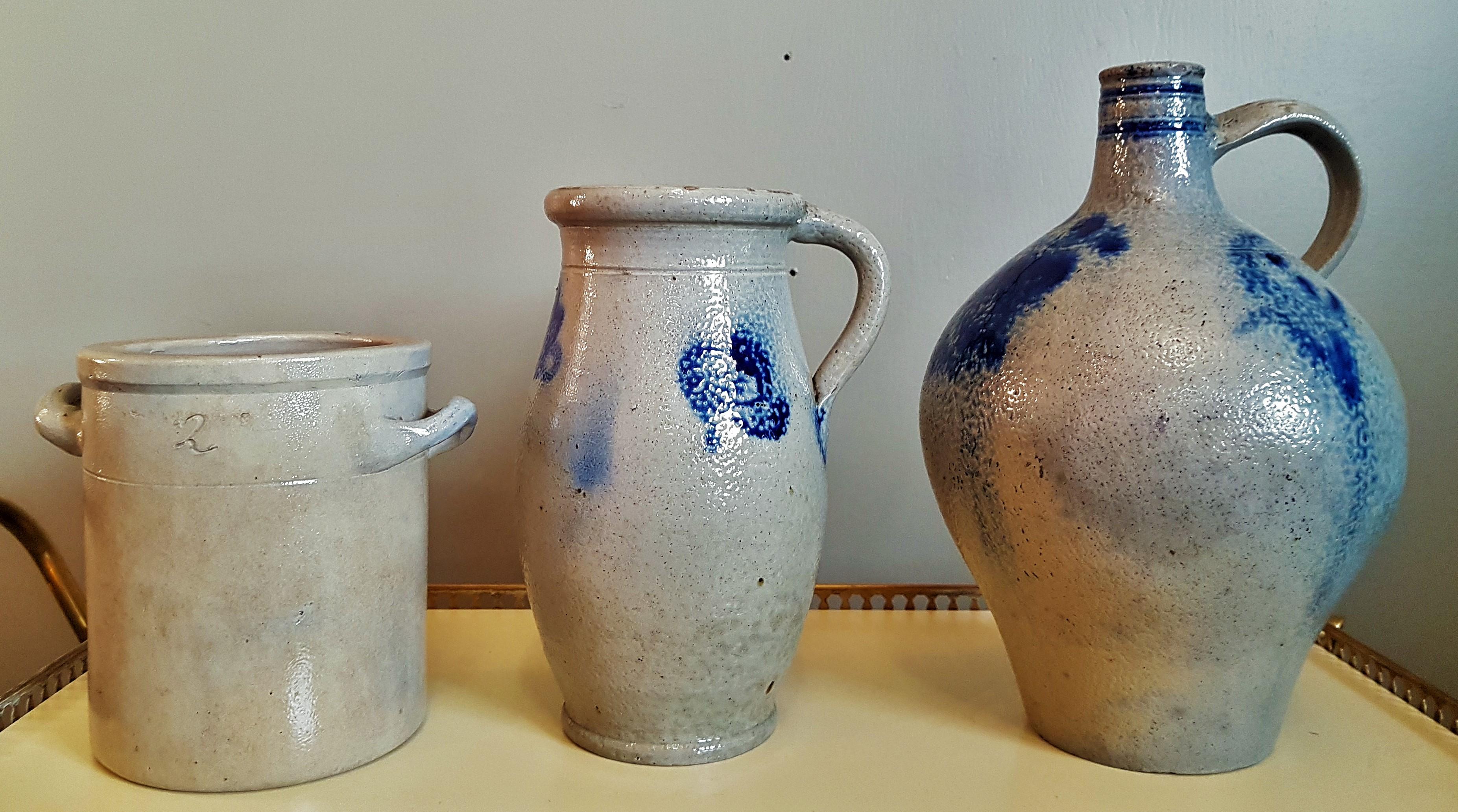 Salz glasiert Steinzeug Keramik Kannen 19. Jahrhundert blau und grau im Angebot 9