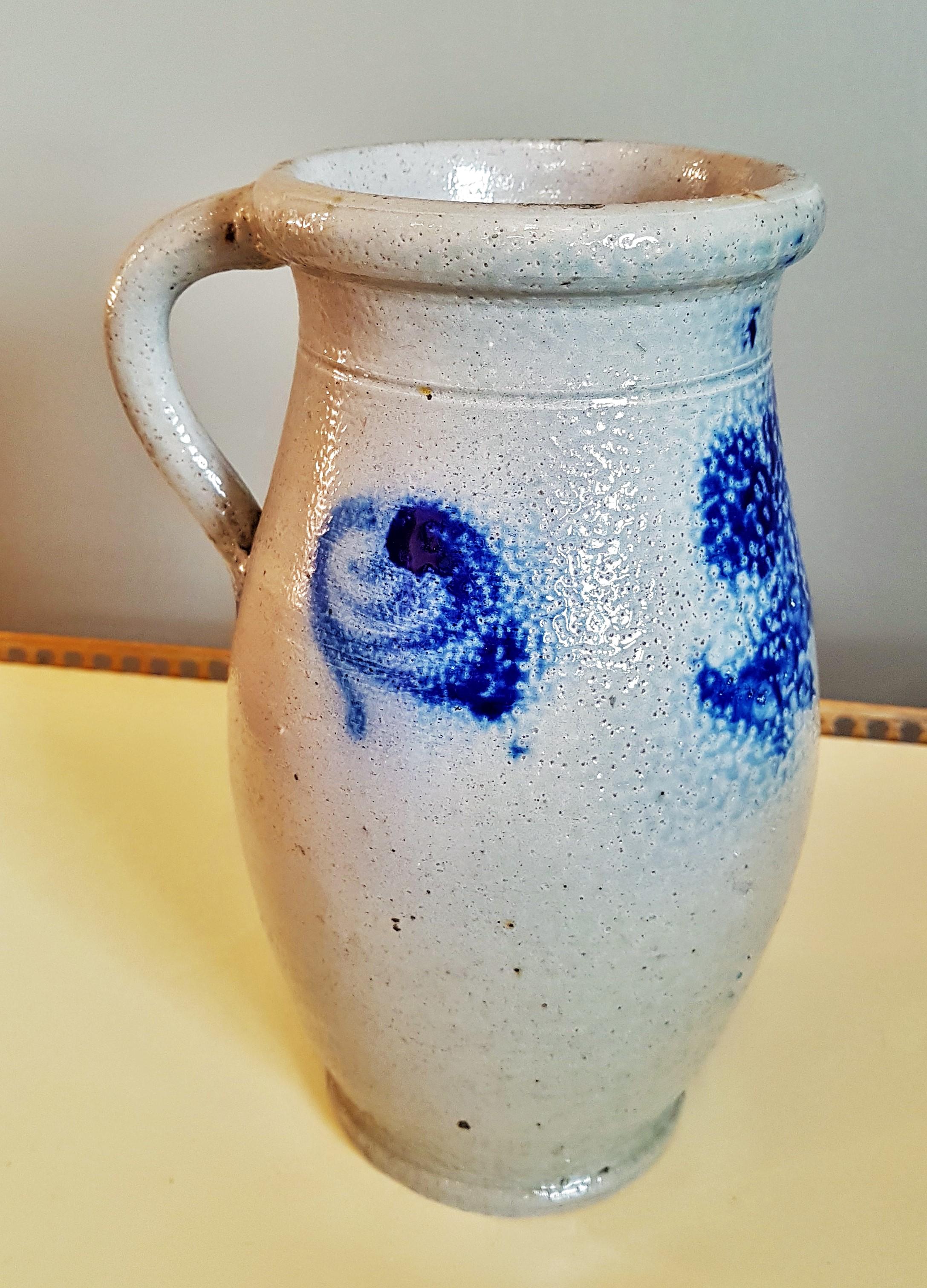 Vasijas de cerámica de gres esmaltado con sal Siglo XIX Azul y Gris 1