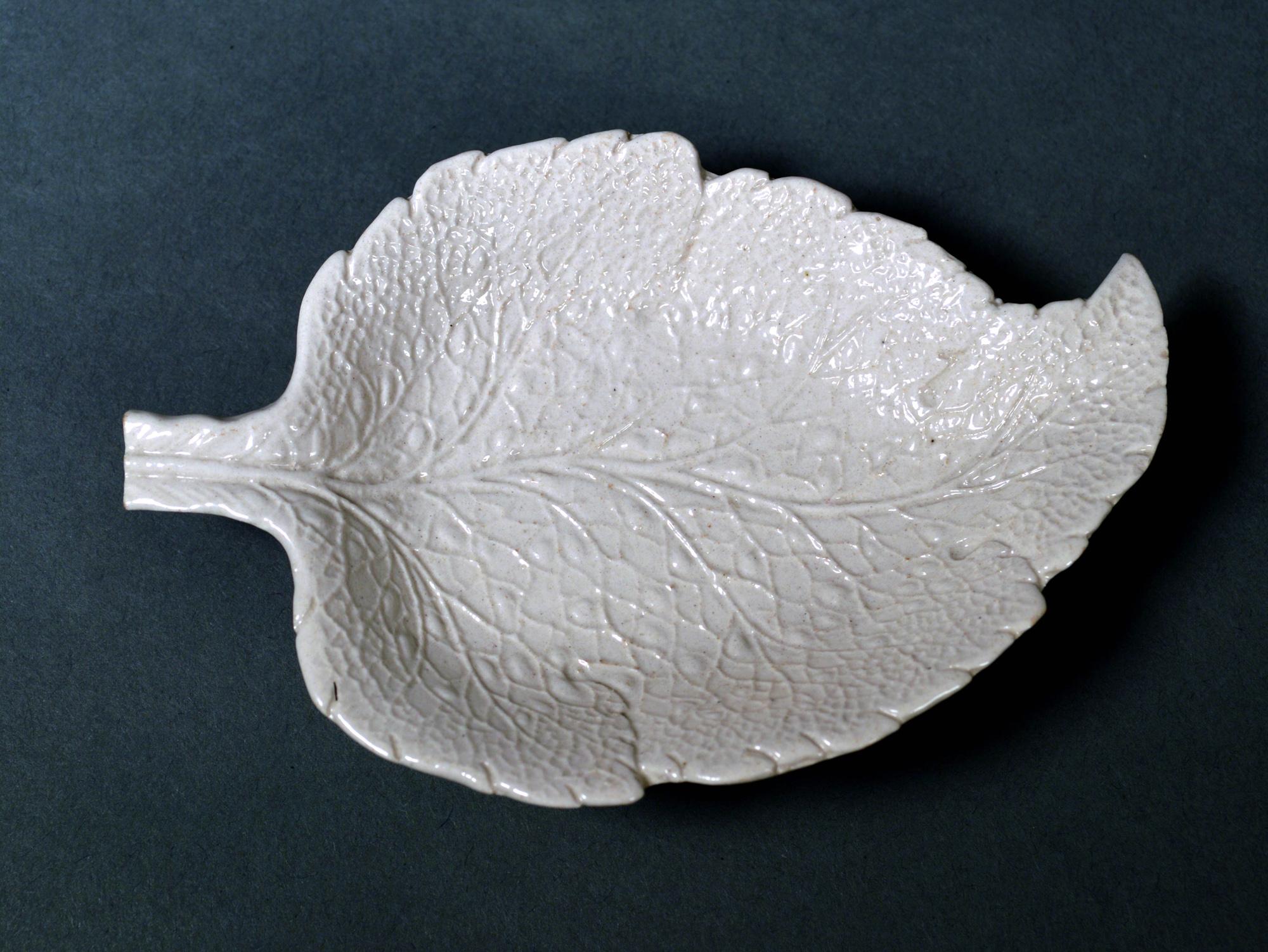 Georgian Salt-Glazed Stoneware Sweetmeat Dishes in the Form of Vine Leaves, a Pair