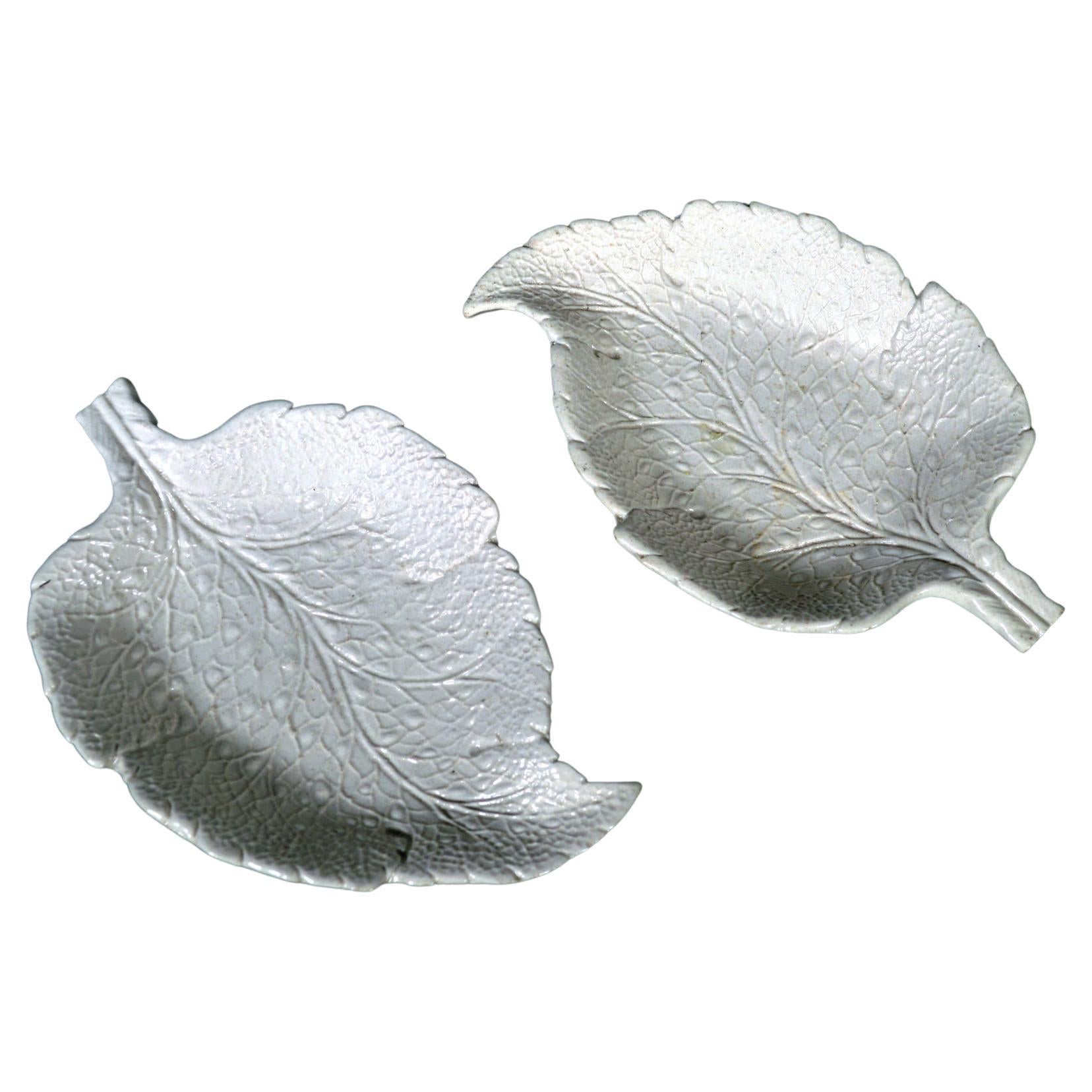 Salt-Glazed Stoneware Sweetmeat Dishes in the Form of Vine Leaves, a Pair