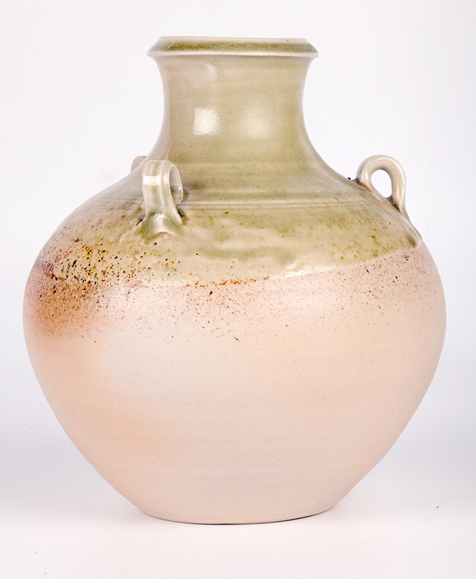 Salt Glazed Three Handled Studio Pottery Vase For Sale 3