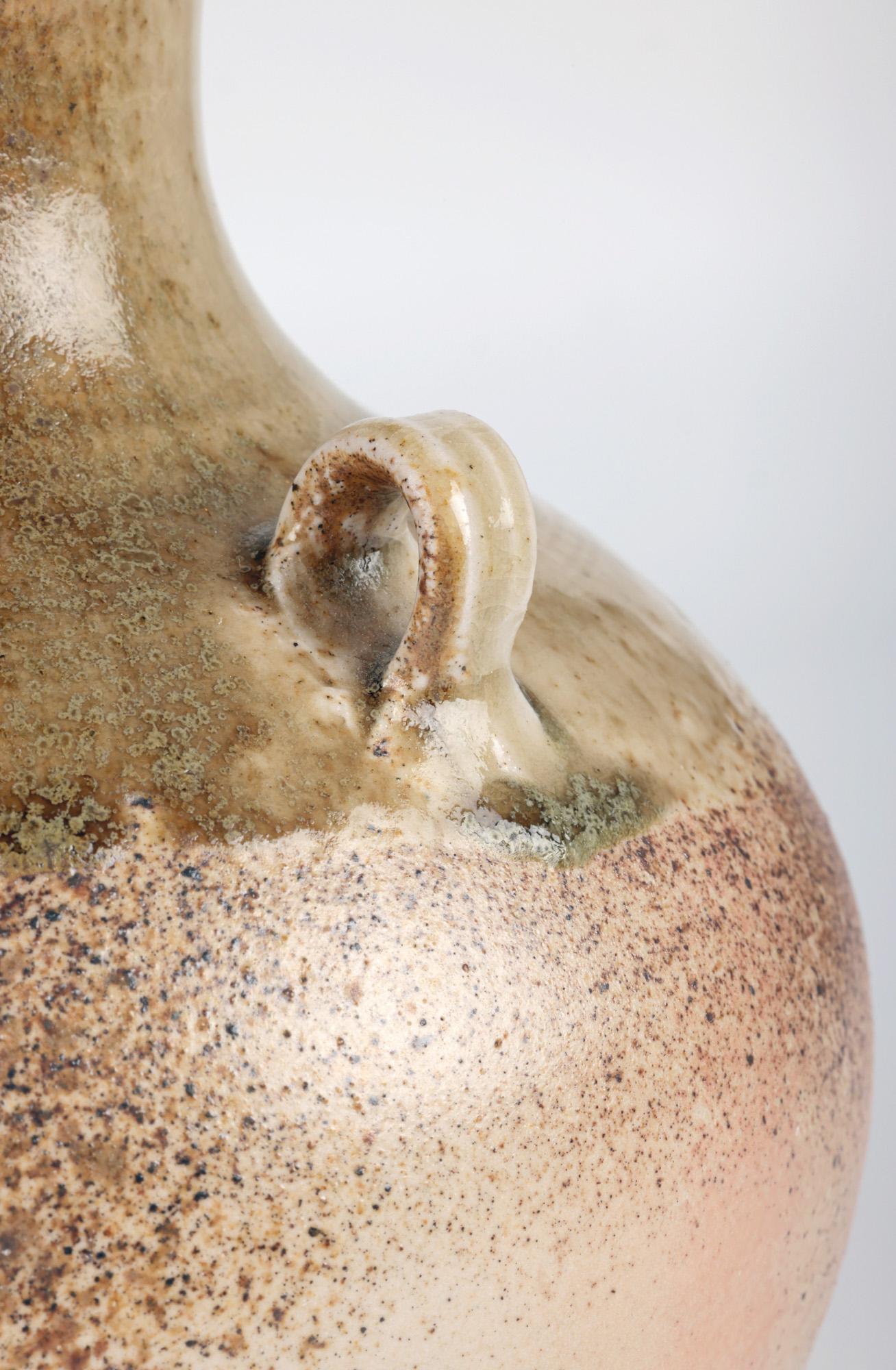 Mid-Century Modern Salt Glazed Three Handled Studio Pottery Vase For Sale