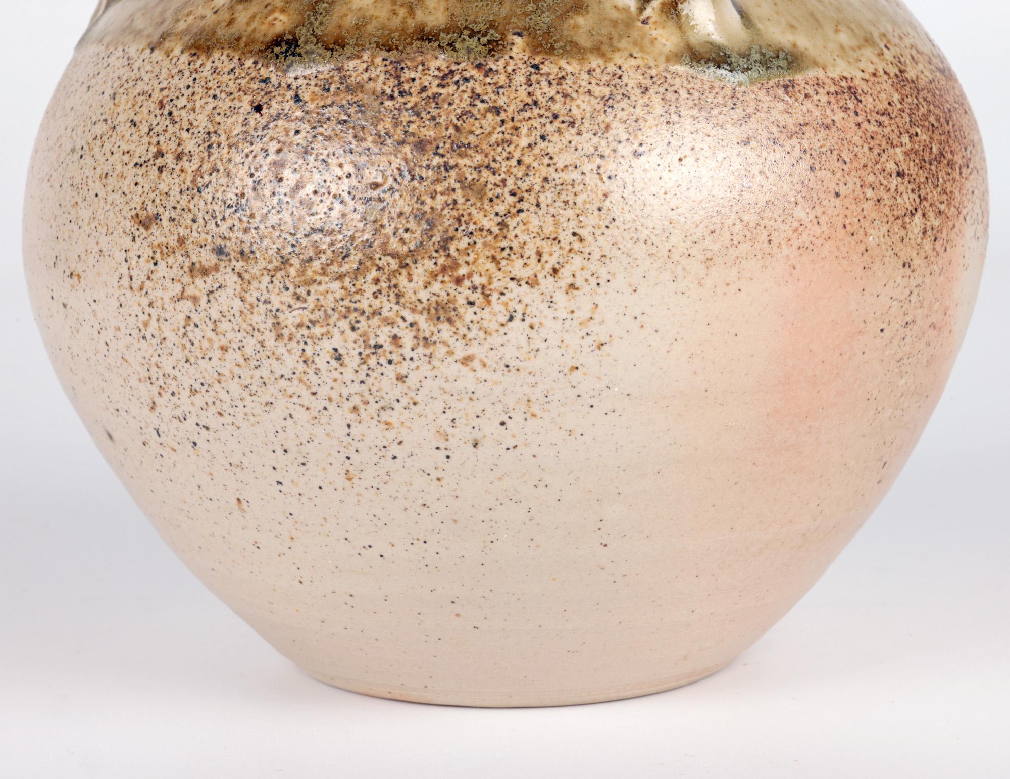 English Salt Glazed Three Handled Studio Pottery Vase For Sale