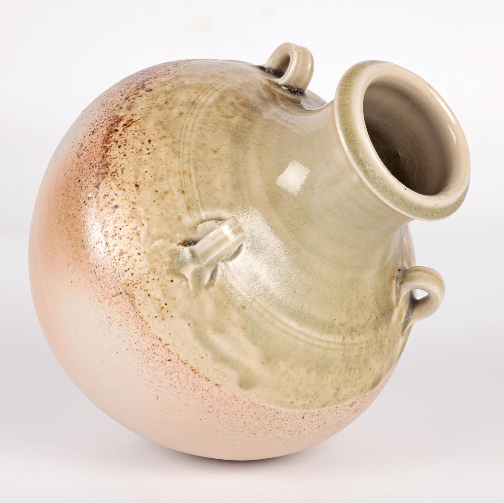 20th Century Salt Glazed Three Handled Studio Pottery Vase For Sale