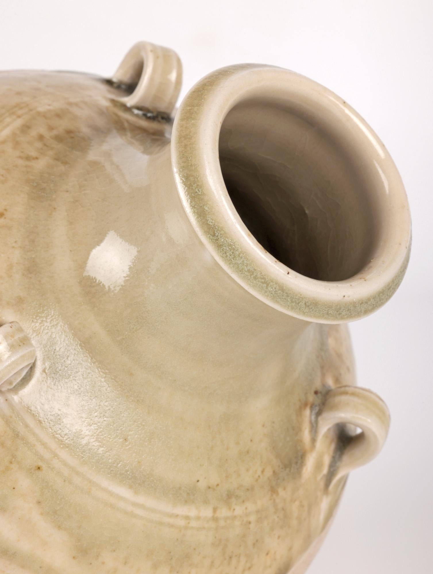 Salt Glazed Three Handled Studio Pottery Vase For Sale 1